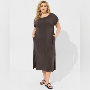 Torrid Neutral Minimalist Dolman Sleeve  Midi Dress w Side Slits 3X 22/24 Nwt